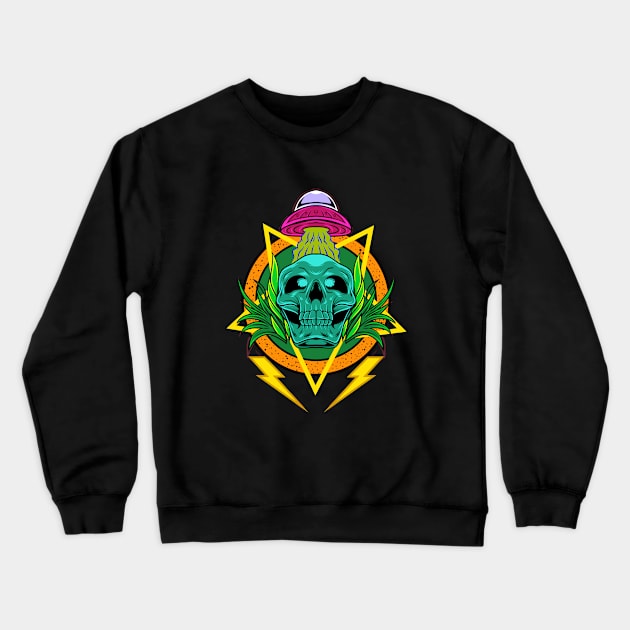 Vintage Skull - UFO Skull Crewneck Sweatshirt by Harrisaputra